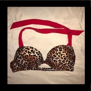 Padded XL Push-up bikini top cheetah red swim